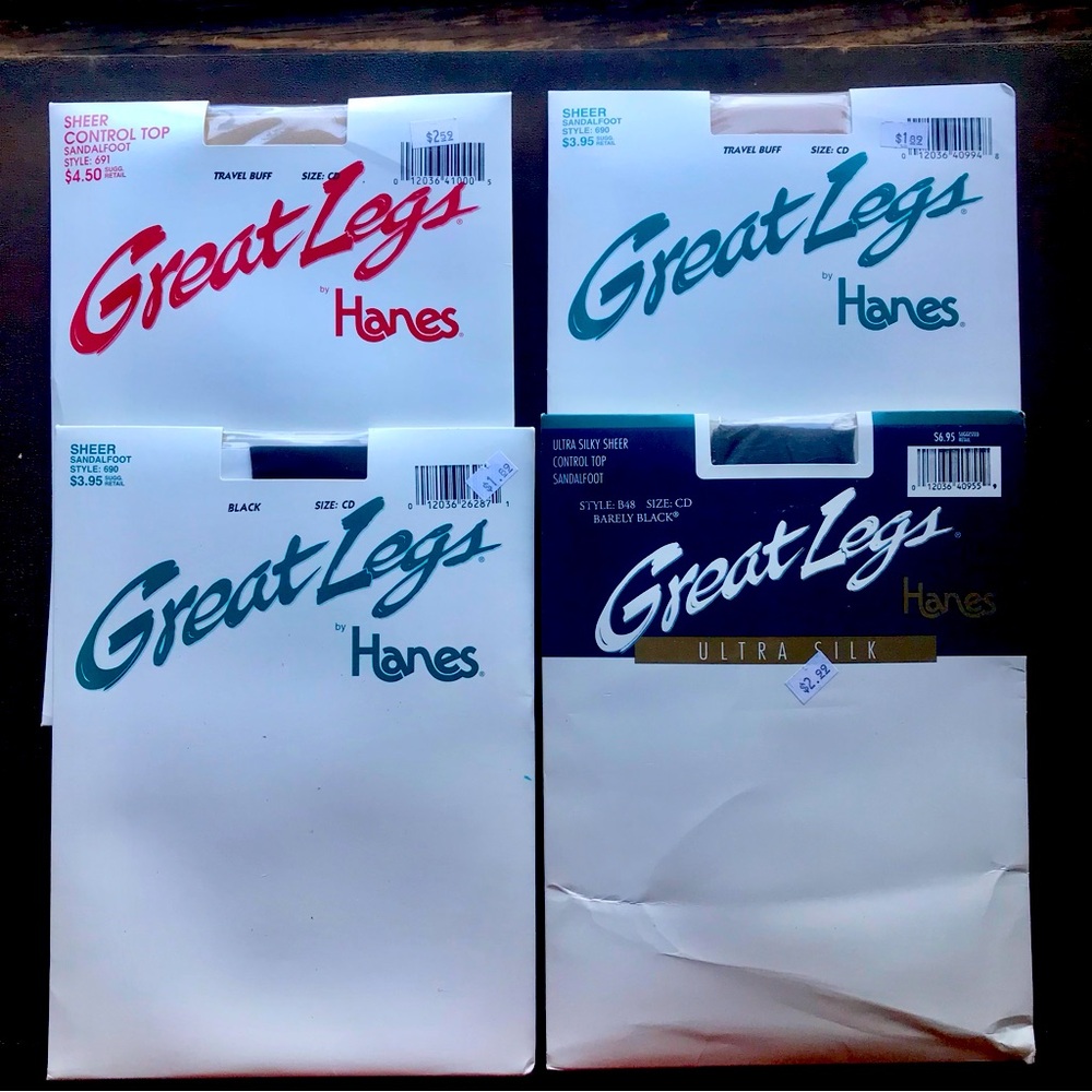4 PAIR-Vintage 1998 Great Legs By Hanes Pantyhose Size CD. 2 Black 2 Buff. NOS